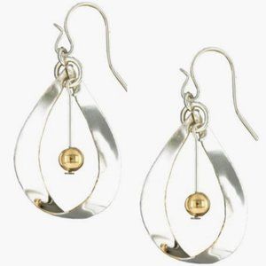 Silver Ribbon Loop with Gold Pearl Mixed Metals Earrings by Mark Steel